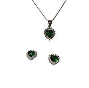 Sterling Silver And CZ Halo Earrings And Pendant Necklace Jewelry Set